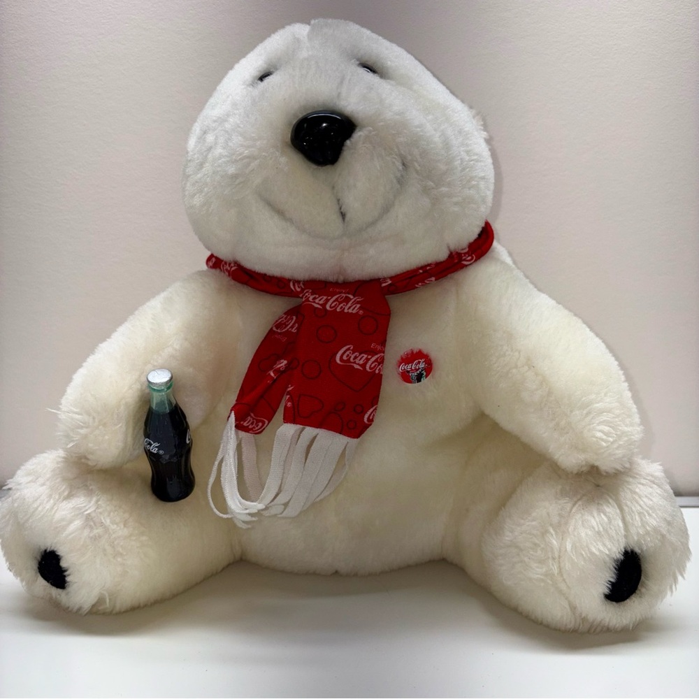 Coca-Cola Plush Bear with Red Scarf and Bottle
